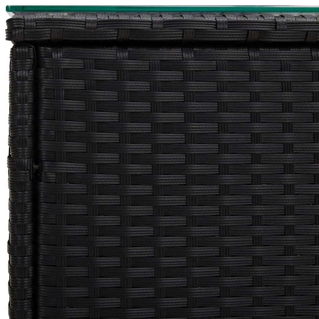 End Table Poly Rattan Black 40x37x40.5cm Tempered Glass Top for Indoor Outdoor Use