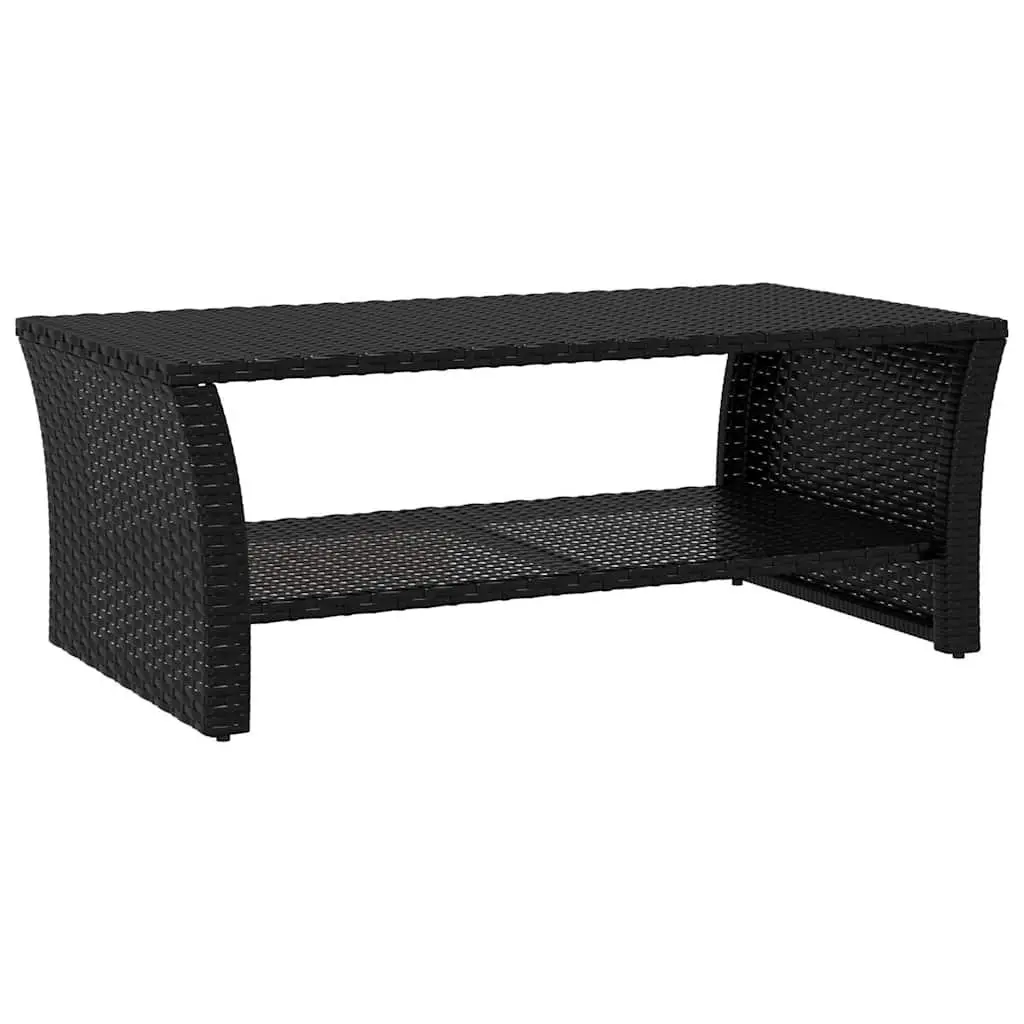 Coffee Table Black Poly Rattan Outdoor Garden Patio with Steel Frame and Shelf