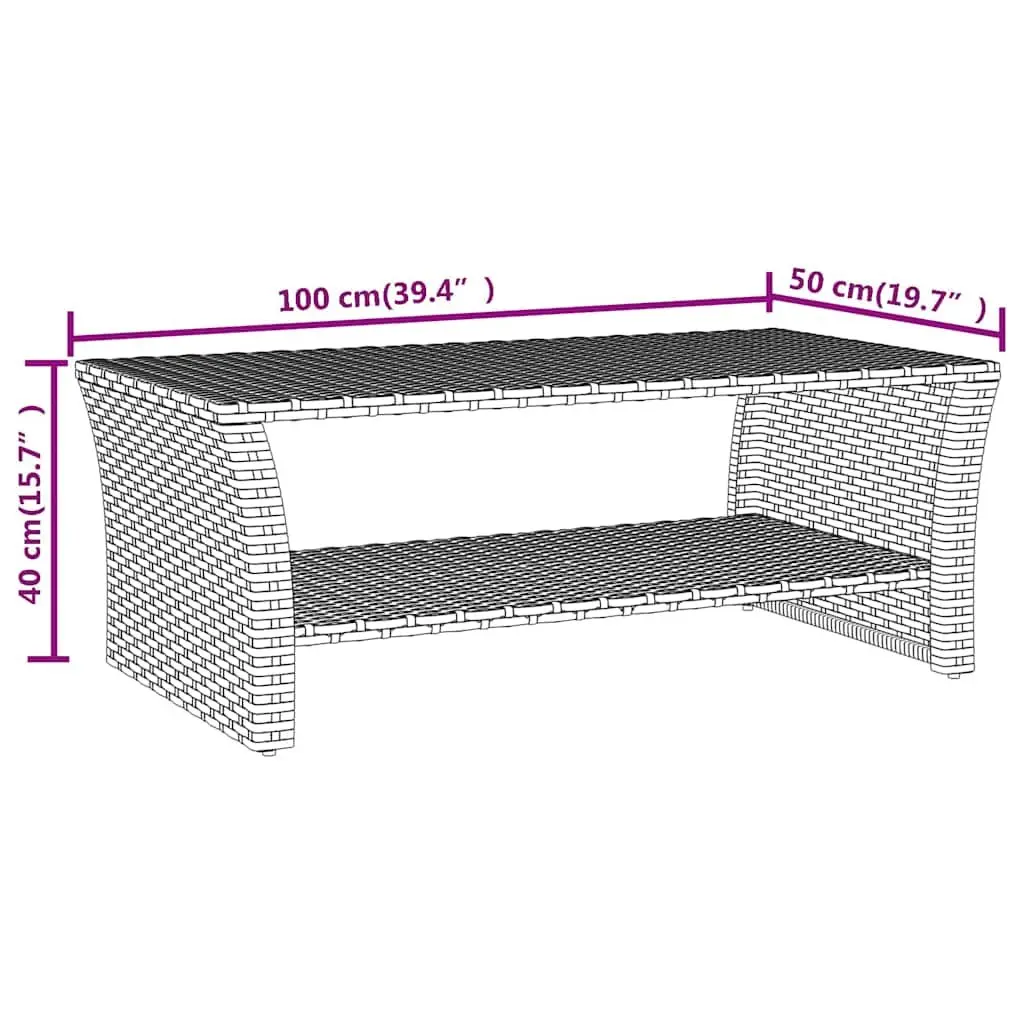 Coffee Table Black Poly Rattan Outdoor Garden Patio with Steel Frame and Shelf