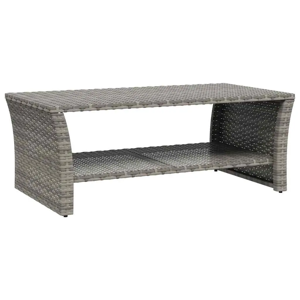 Coffee Table Grey Outdoor Patio Poly Rattan with Storage Shelf