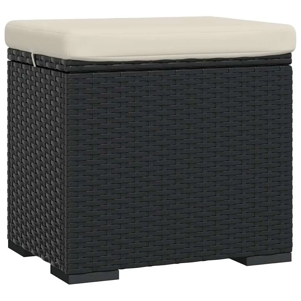 Outdoor Footstool Ottoman with Removable Cushion Black Poly Rattan Seat