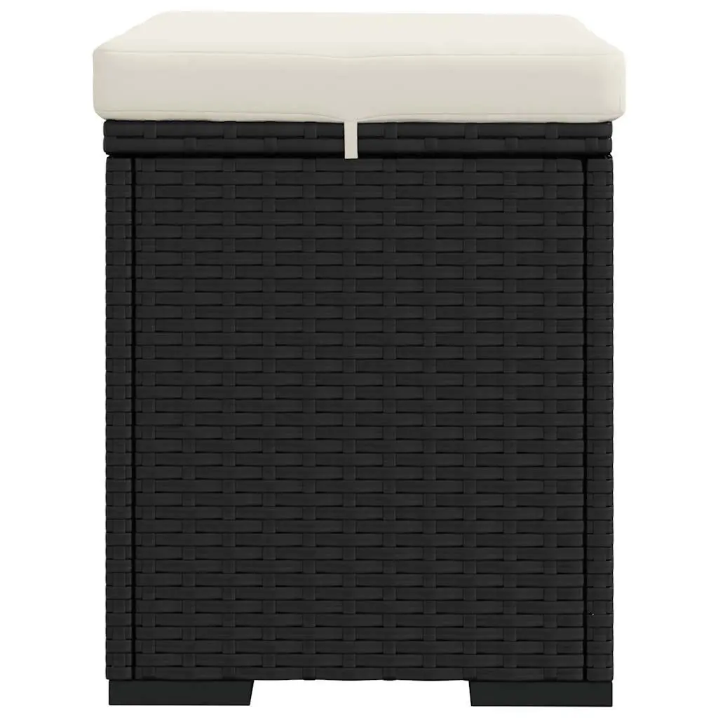 Outdoor Footstool Ottoman with Removable Cushion Black Poly Rattan Seat
