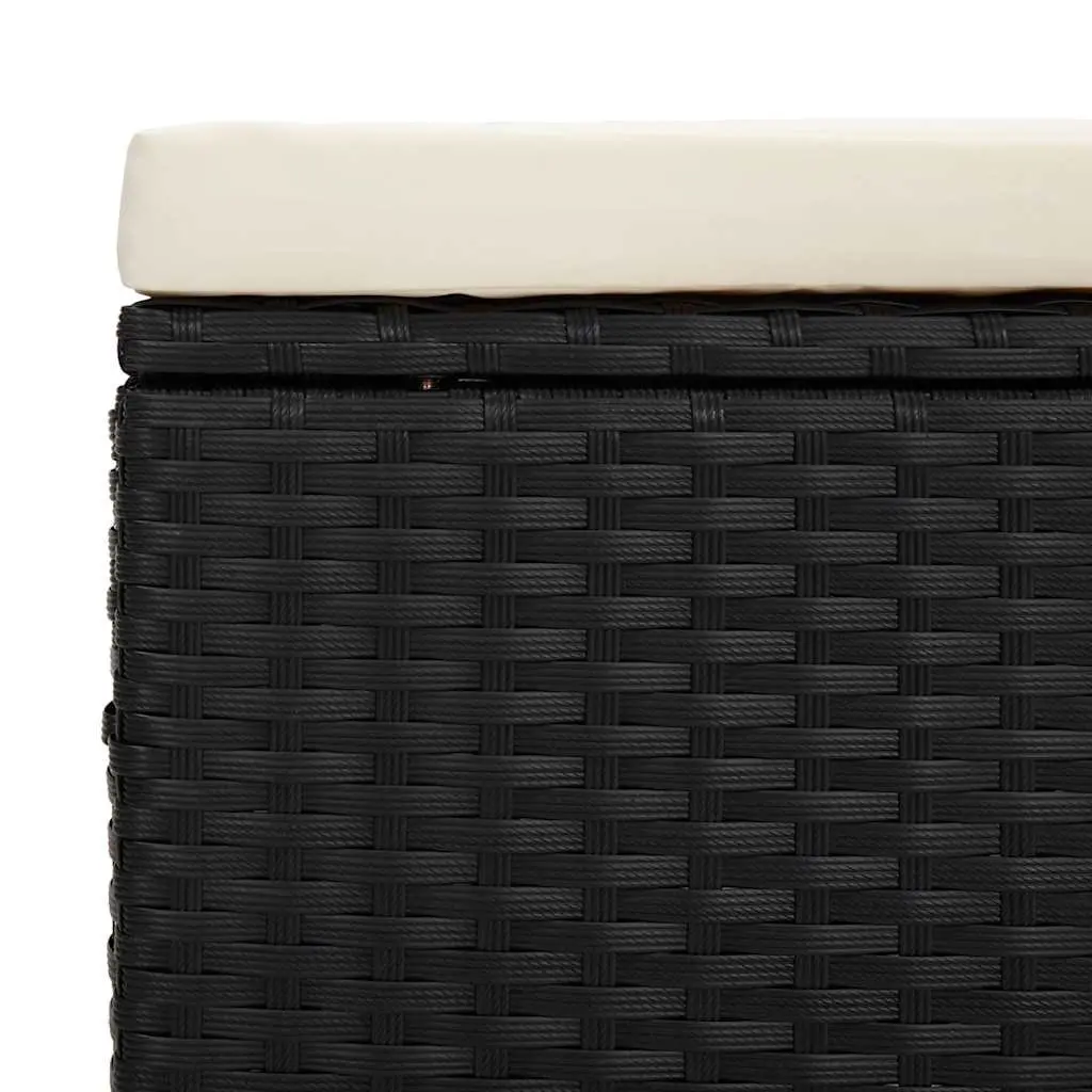 Outdoor Footstool Ottoman with Removable Cushion Black Poly Rattan Seat