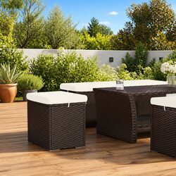 Compact Brown Ottoman Footrest with Weather-Resistant Cushion