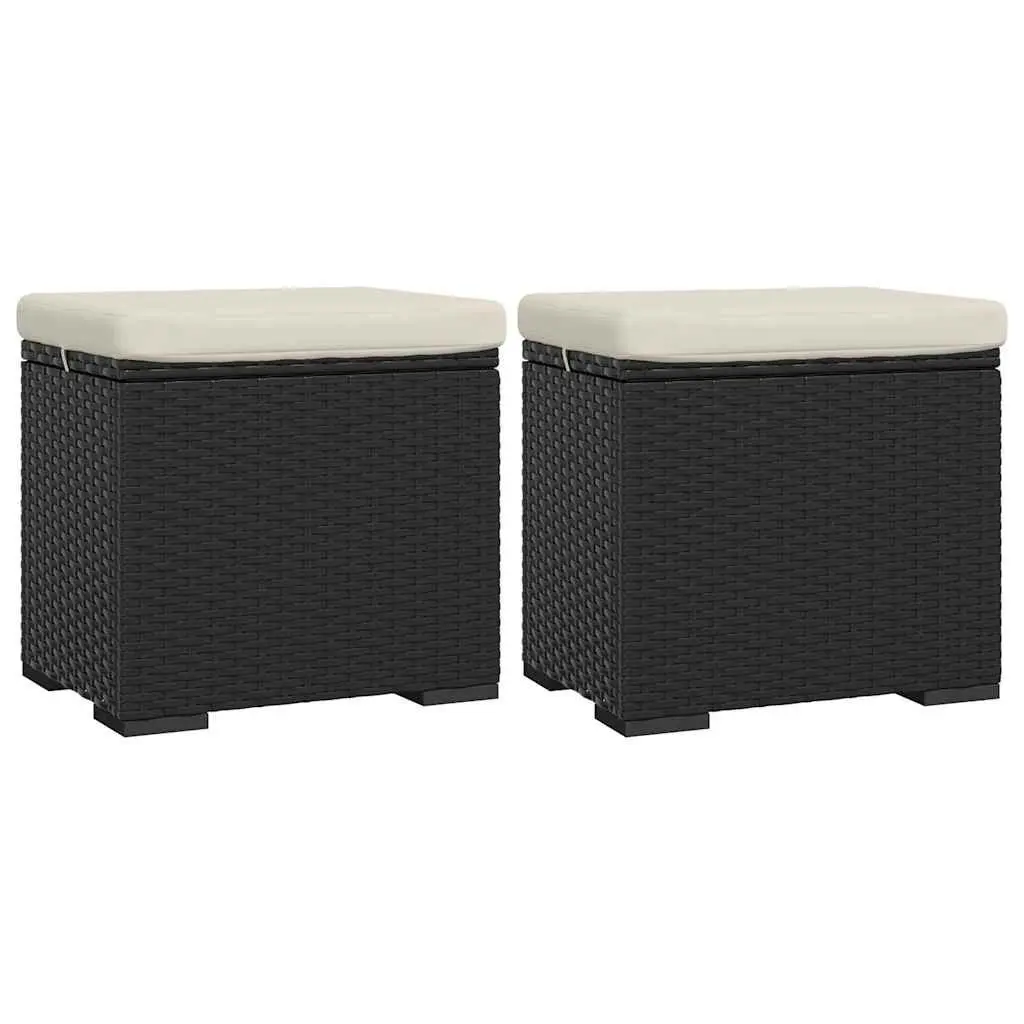 Ottomans Black 40x30x40 cm PE Rattan with Cushions Set of 2