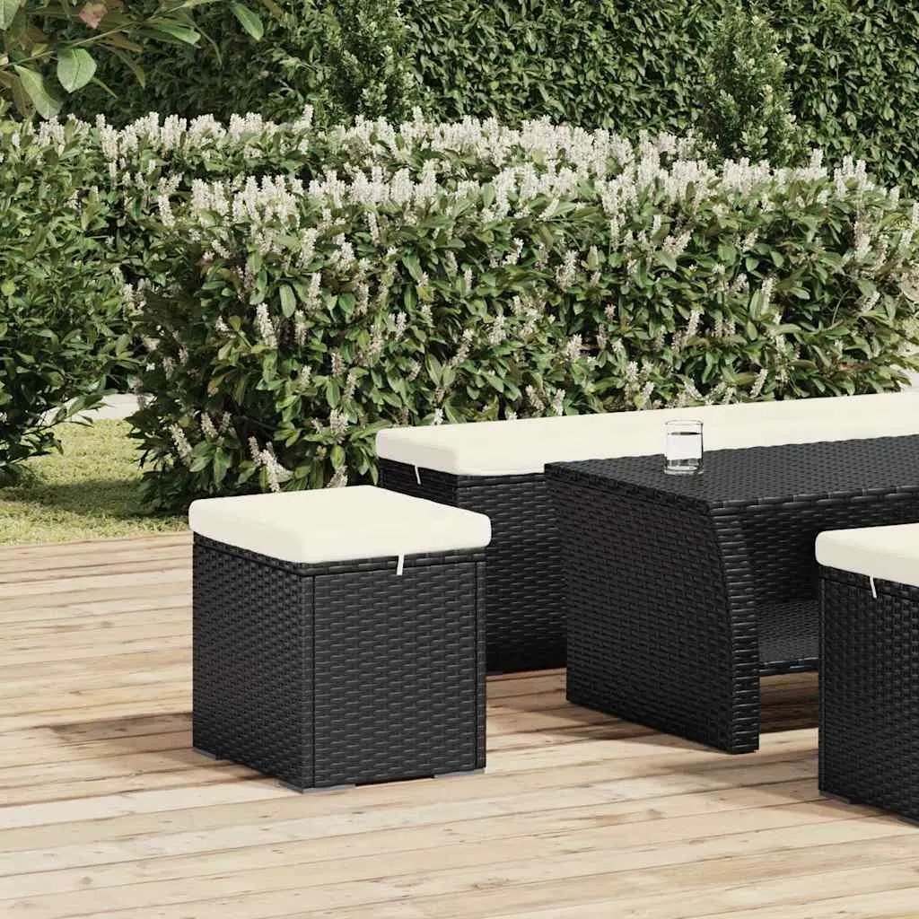 Ottomans Black 40x30x40 cm PE Rattan with Cushions Set of 2