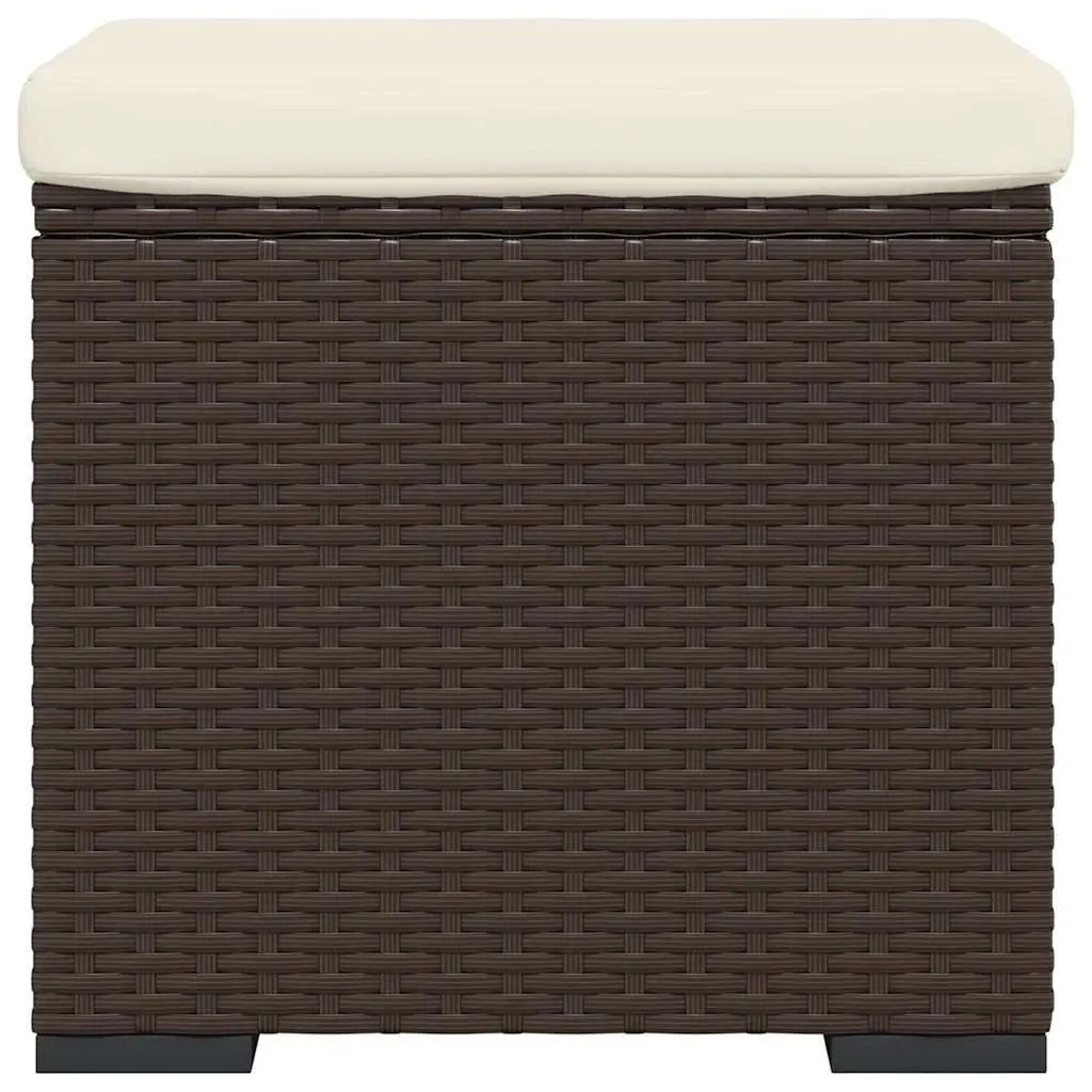Outdoor Ottomans with Cushions 2 pcs Brown Poly Rattan Footrest Garden Seating