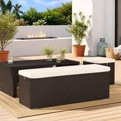 Brown Poly Rattan Outdoor Ottoman Bench, Simple and Solid