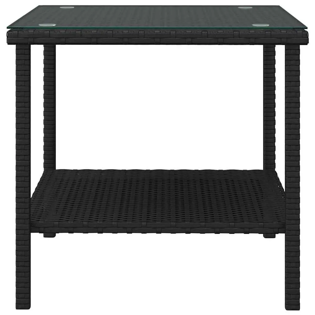 Side Table Black 45x45x45cm Poly Rattan Tempered Glass Top Weather Resistant Indoor Outdoor