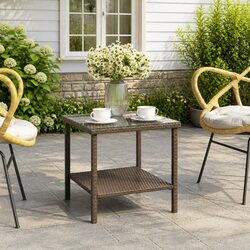 Brown Side Table with Glass Top - Compact and Durable