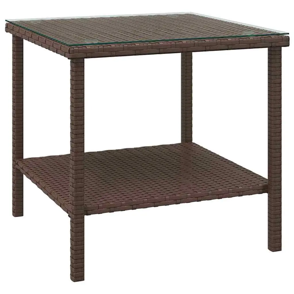 Side Table Brown 45x45x45 cm Poly Rattan Tempered Glass Outdoor Indoor