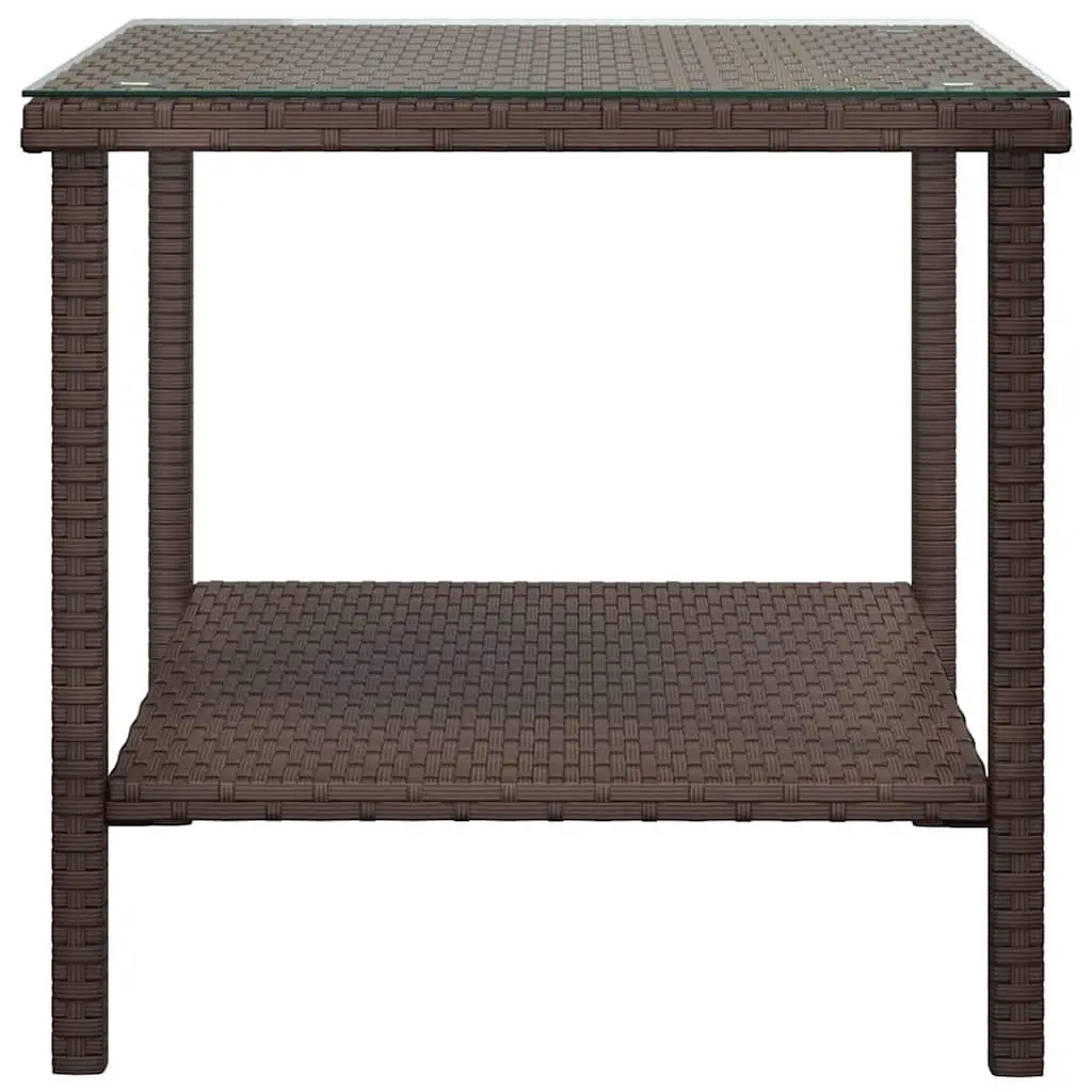 Side Table Brown 45x45x45 cm Poly Rattan Tempered Glass Outdoor Indoor