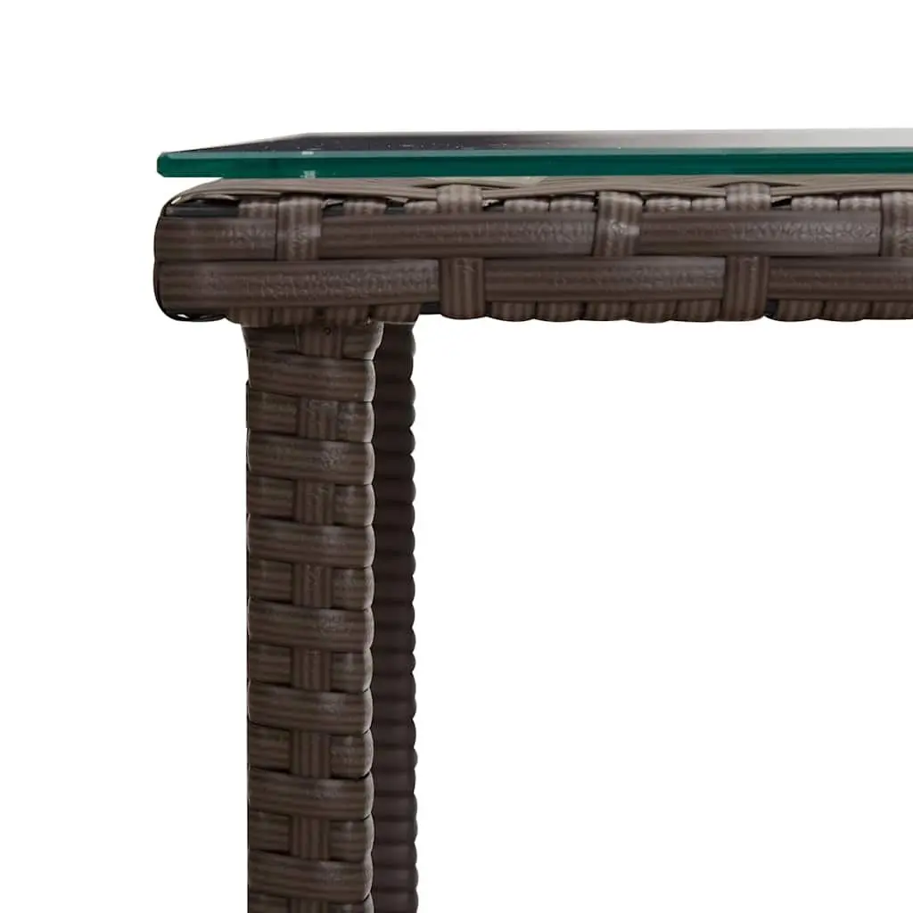 Side Table Brown 45x45x45 cm Poly Rattan Tempered Glass Outdoor Indoor