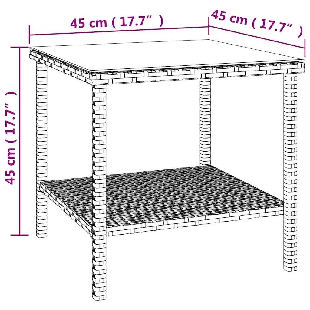 Side Table Brown 45x45x45 cm Poly Rattan Tempered Glass Outdoor Indoor
