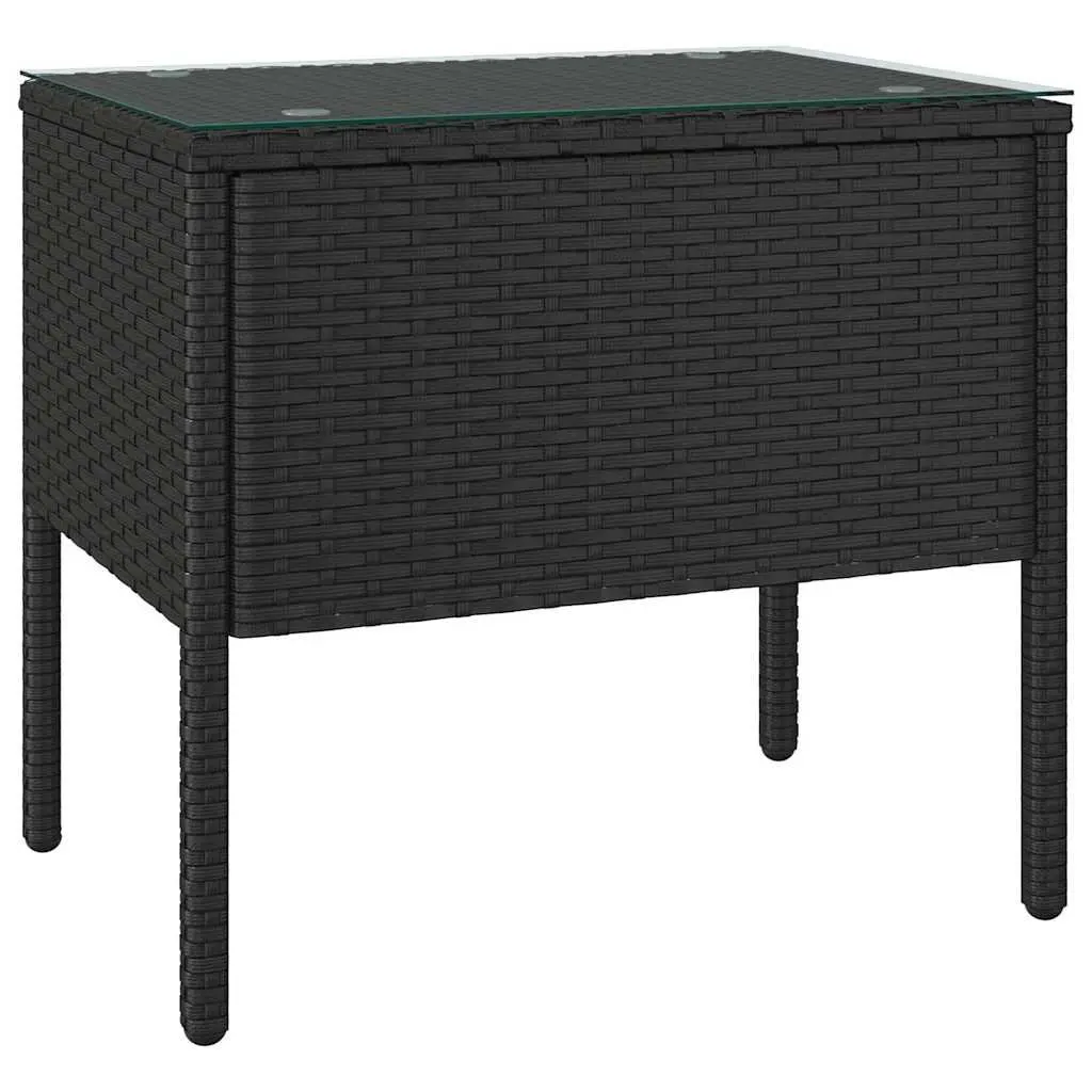 Rattan Frame End Table Black 53x37x48cm Tempered Glass Indoor Outdoor Accent Table