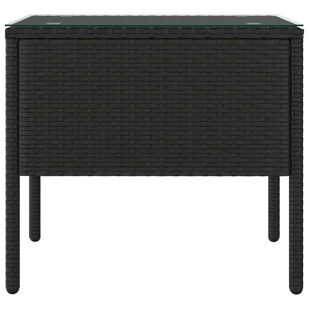 Rattan Frame End Table Black 53x37x48cm Tempered Glass Indoor Outdoor Accent Table