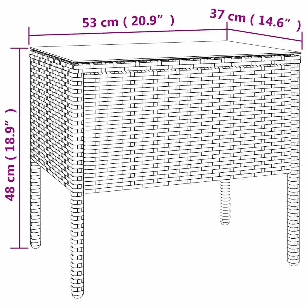 Rattan Frame End Table Black 53x37x48cm Tempered Glass Indoor Outdoor Accent Table