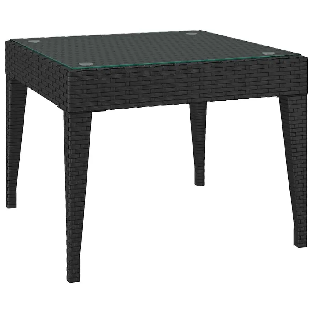 Side Table Black 50x50x38 cm Poly Rattan Tempered Glass Indoor Outdoor