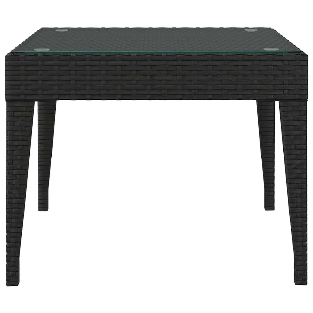 Side Table Black 50x50x38 cm Poly Rattan Tempered Glass Indoor Outdoor