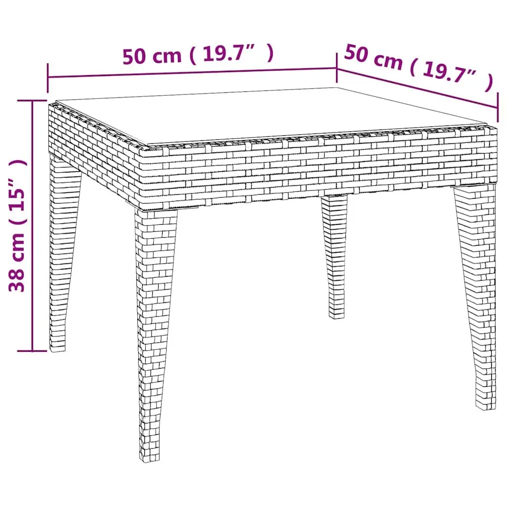 Side Table Black 50x50x38 cm Poly Rattan Tempered Glass Indoor Outdoor
