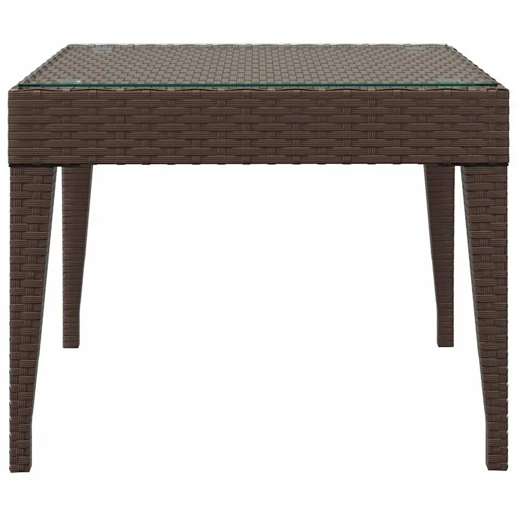 Brown Side Table 50x50x38cm Poly Rattan Tempered Glass Indoor Outdoor Furniture