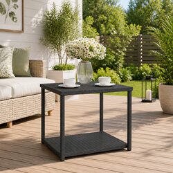 Side Table Black Poly Rattan 55x45x49cm Outdoor Indoor Accent End Table Storage