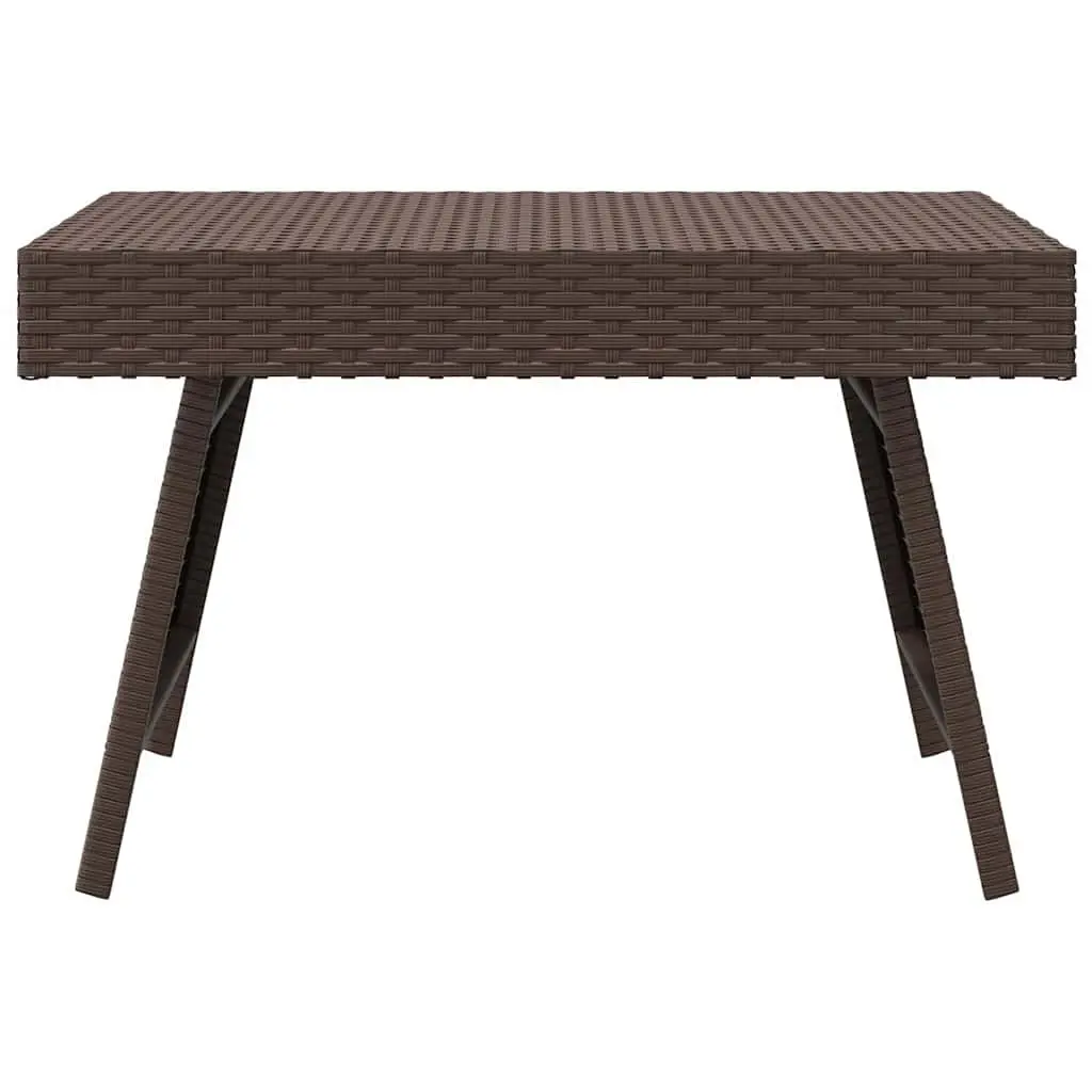 Foldable Side Table Brown Indoor Outdoor Accent Table Poly Rattan Steel Frame