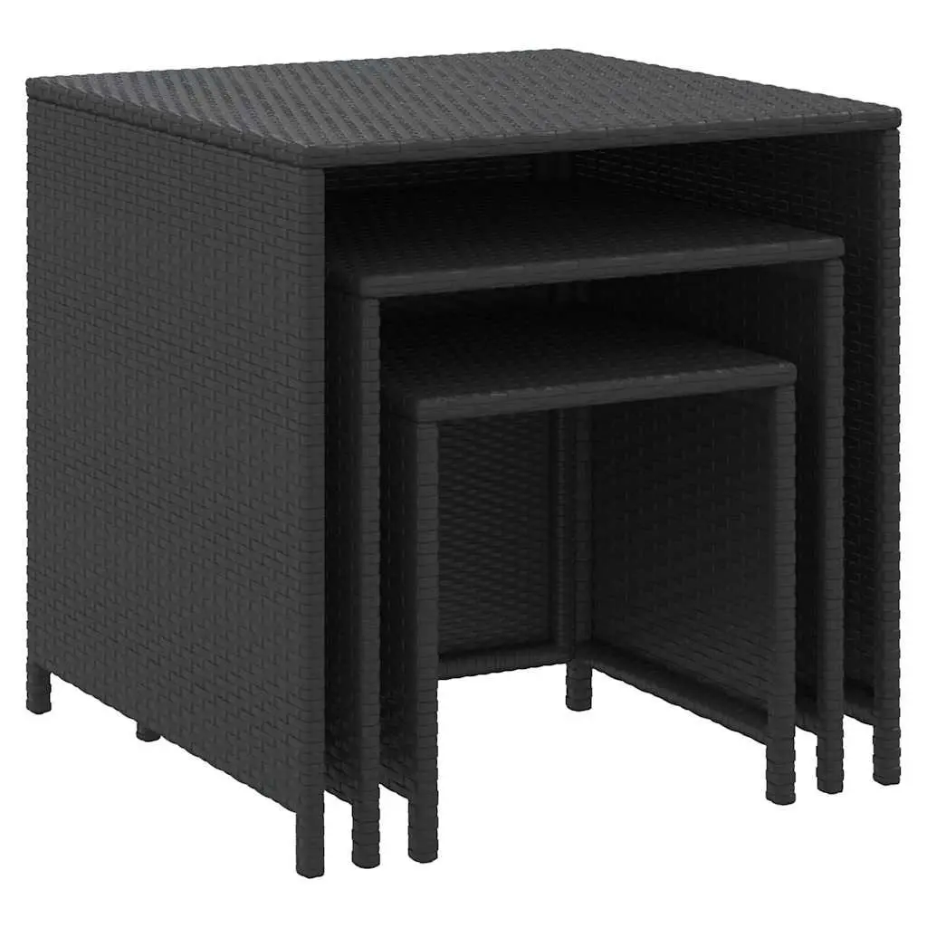Nesting Tables Black 3 Pieces Poly Rattan End Side Coffee Tables Storage