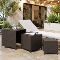 Nesting Tables Set 3 pcs Brown Side Coffee Table Accent Furniture Storage