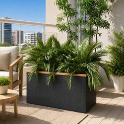 Compact Black Poly Rattan Raised Bed Planter