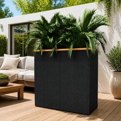 Compact Black Poly Rattan Planter Box - 80x40x80 cm