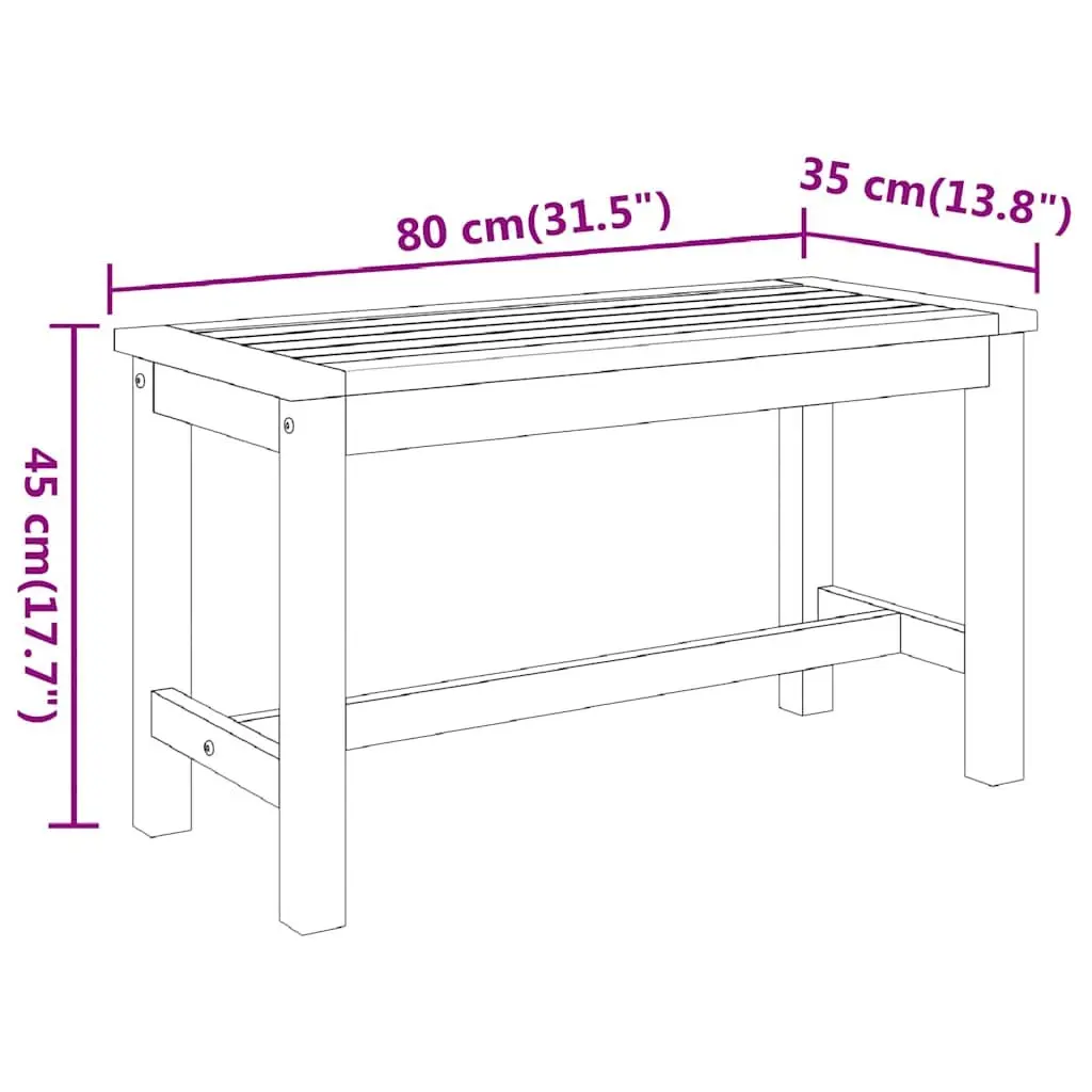 Solid Wood Garden Bench Brown Acacia 80 x 35 x 45 cm Sturdy Structure