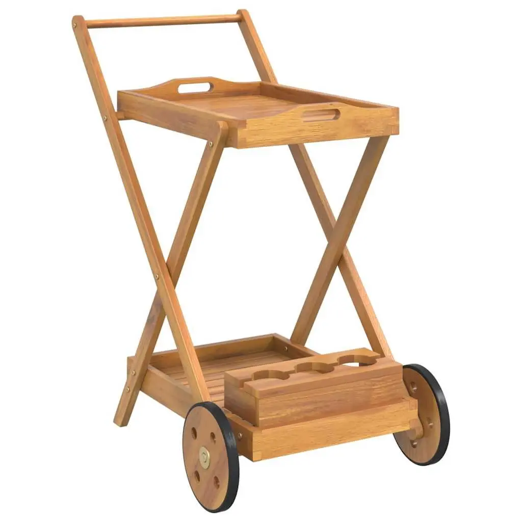 Tea Trolley Brown 54x87x90cm 2-Tier Solid Acacia Wood with Wheels