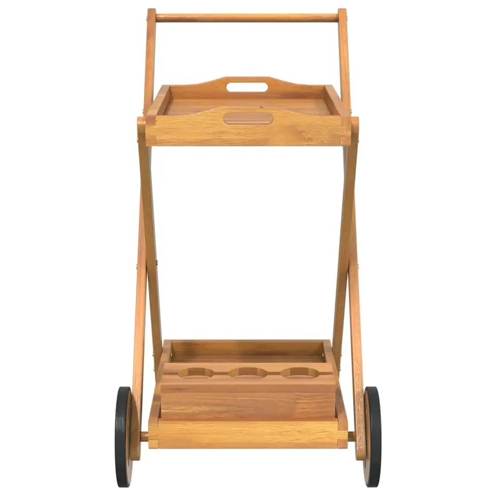 Tea Trolley Brown 54x87x90cm 2-Tier Solid Acacia Wood with Wheels