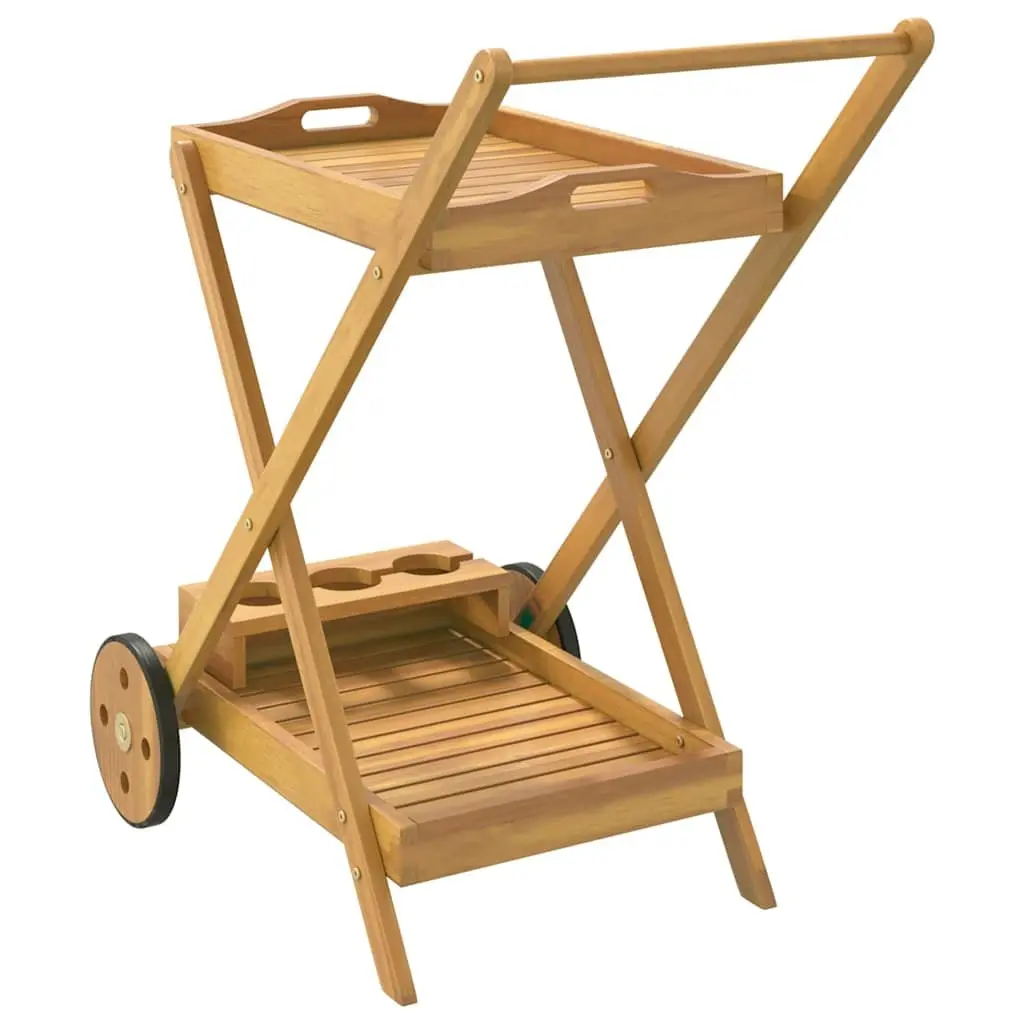 Tea Trolley Brown 54x87x90cm 2-Tier Solid Acacia Wood with Wheels