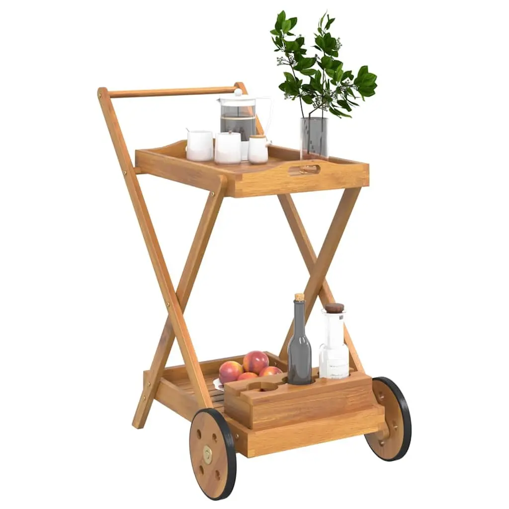 Tea Trolley Brown 54x87x90cm 2-Tier Solid Acacia Wood with Wheels
