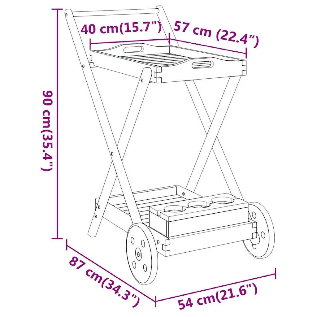 Tea Trolley Brown 54x87x90cm 2-Tier Solid Acacia Wood with Wheels