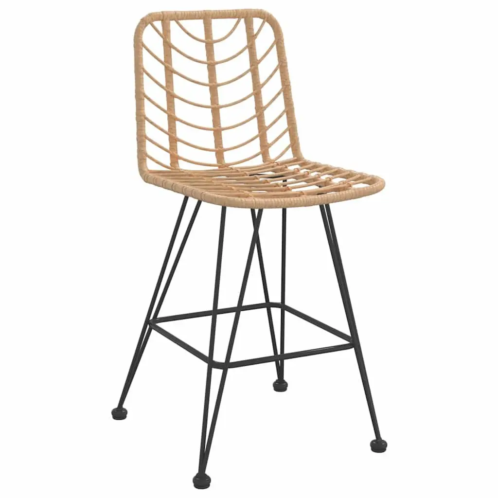 Outdoor Bar Stools Brown 2 Piece Rattan Steel Frame Backrest