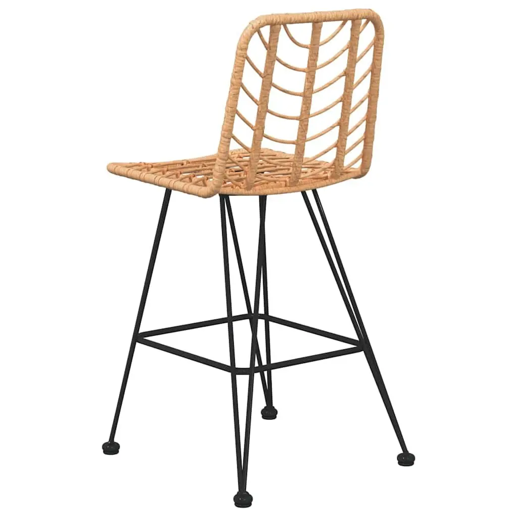 Outdoor Bar Stools Brown 2 Piece Rattan Steel Frame Backrest