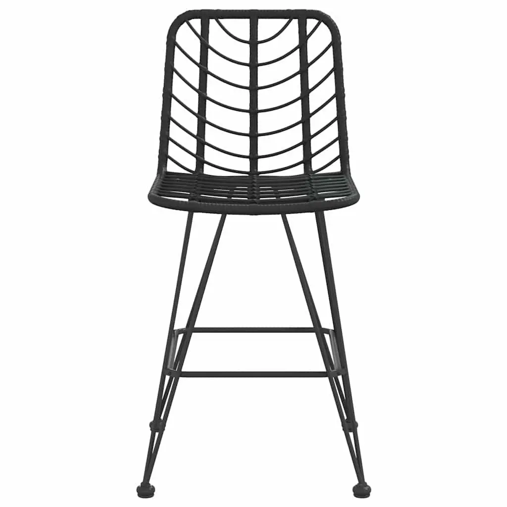 Outdoor Bar Stools Black 2 Piece High Chair Backrest UV Resistant PE Rattan Steel Frame