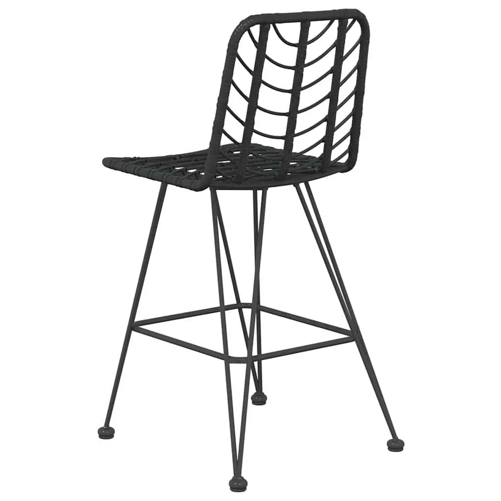 Outdoor Bar Stools Black 2 Piece High Chair Backrest UV Resistant PE Rattan Steel Frame