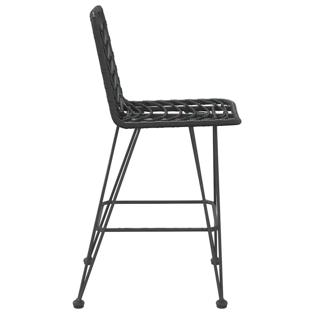 Outdoor Bar Stools Black 2 Piece High Chair Backrest UV Resistant PE Rattan Steel Frame