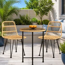 Compact Outdoor Dining Table, 55cm Tempered Glass Top