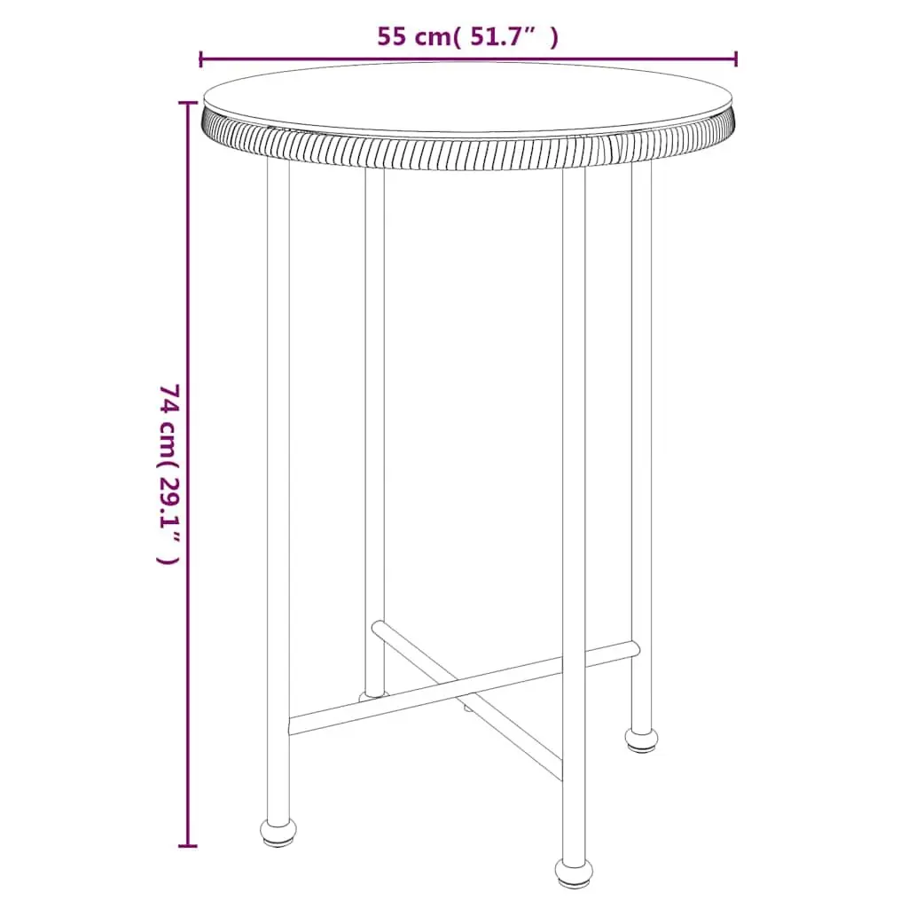 Outdoor Dining Table Brown 55cm Tempered Glass Top Steel Frame