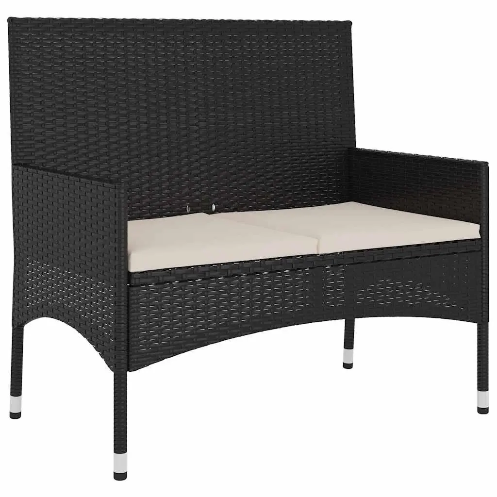 2-Seater Black Garden Bench Outdoor Furniture with Cushions Poly Rattan Patio Seating