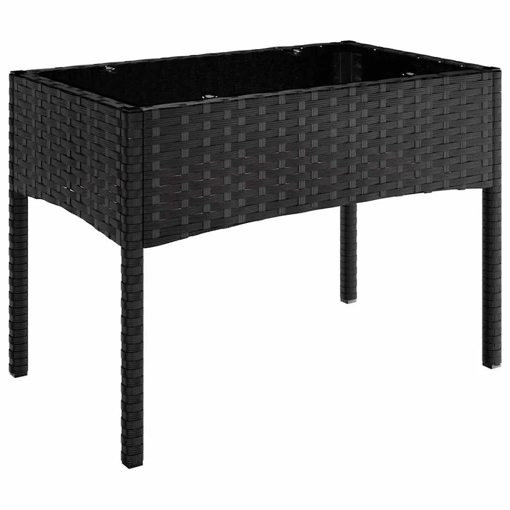 Garden Lounge Set 4 Piece Outdoor Furniture Black Poly Rattan with Cushions