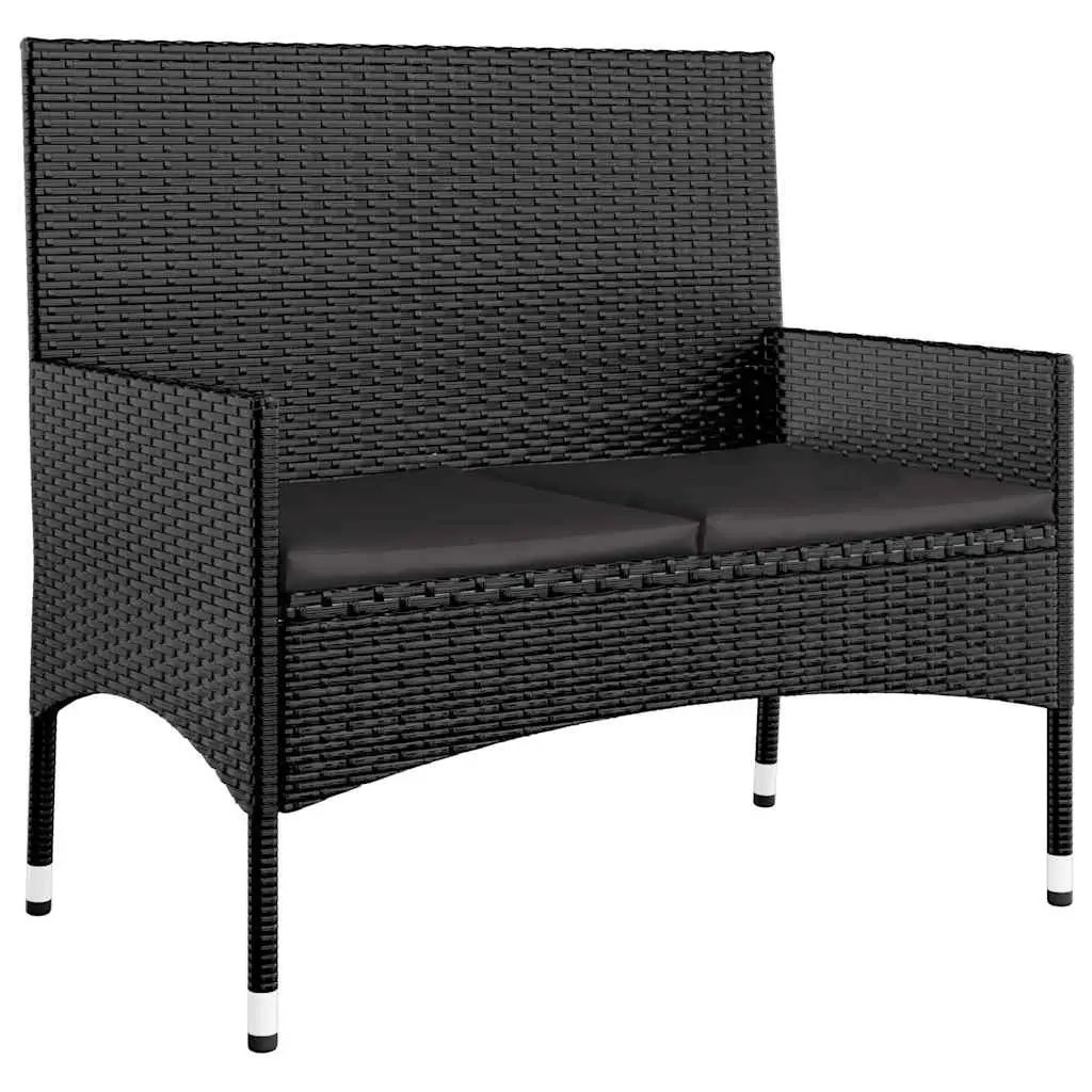 Garden Lounge Set 4 Piece Outdoor Furniture Black Poly Rattan with Cushions