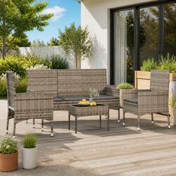 4-Piece Grey Rattan Lounge Set for Outdoors