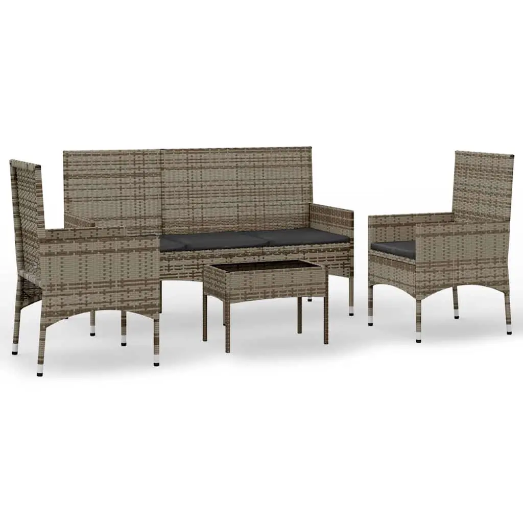 Garden Lounge Set Grey 4 Piece Outdoor Furniture Poly Rattan with Cushions