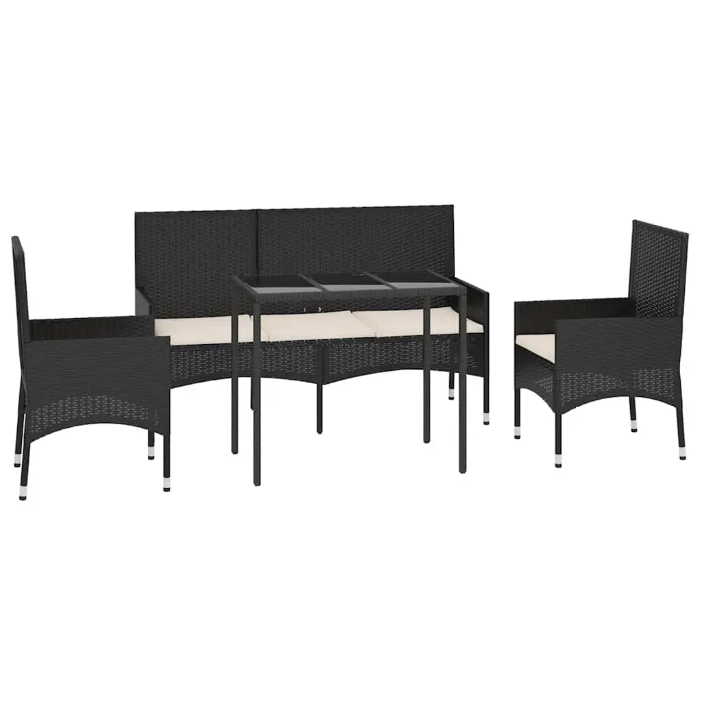 Garden Lounge Set 4 Piece Outdoor Furniture Black Poly Rattan with Cushions